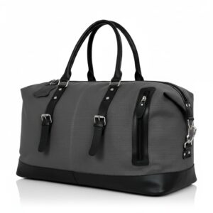 Genuine Leather Large 40L Canvas Weekender Travel Duffle Cabin Bag with Detachable Shoulder Strap for Men and Women Overnight Sling Bag (Grey)