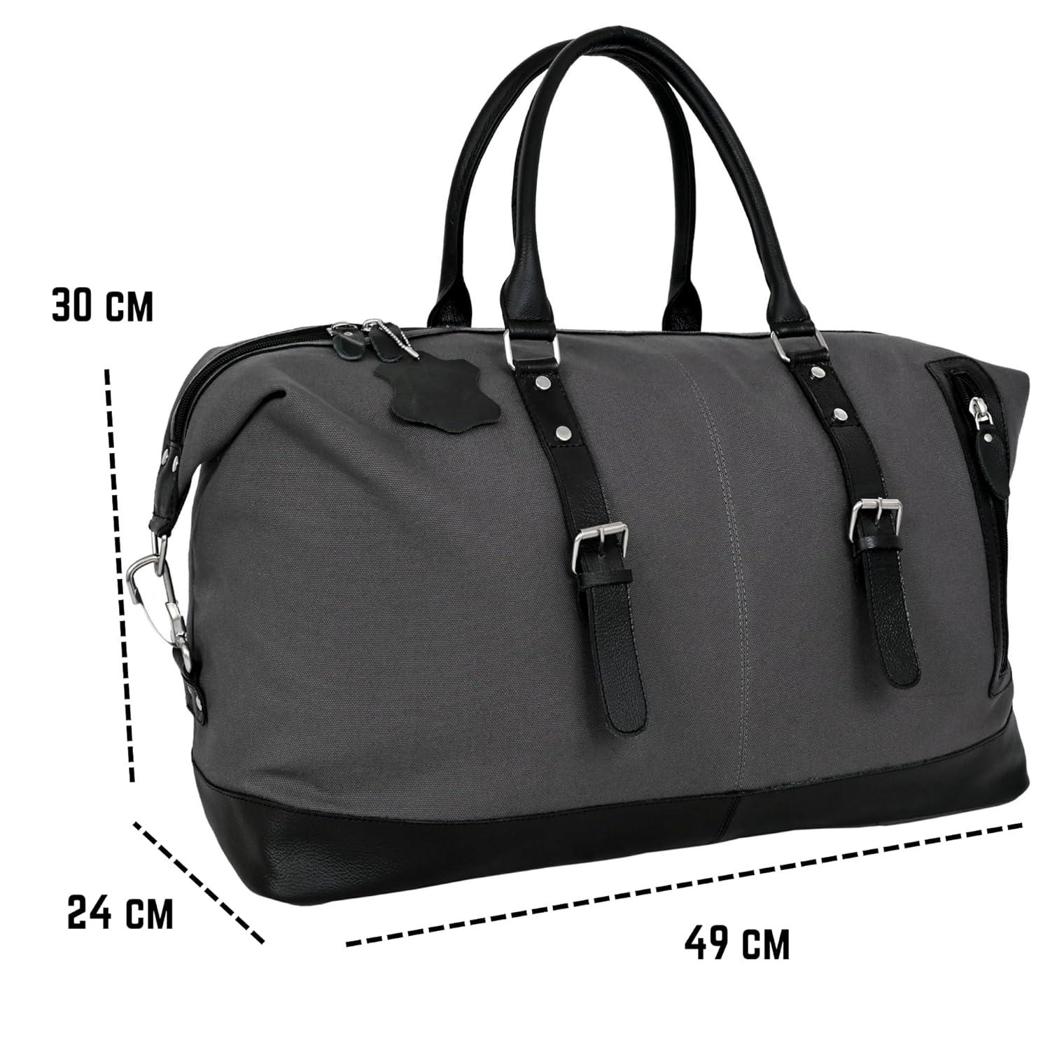Genuine Leather Large 40L Canvas Weekender Travel Duffle Cabin Bag with Detachable Shoulder Strap for Men and Women Overnight Sling Bag (Grey) - Image 5