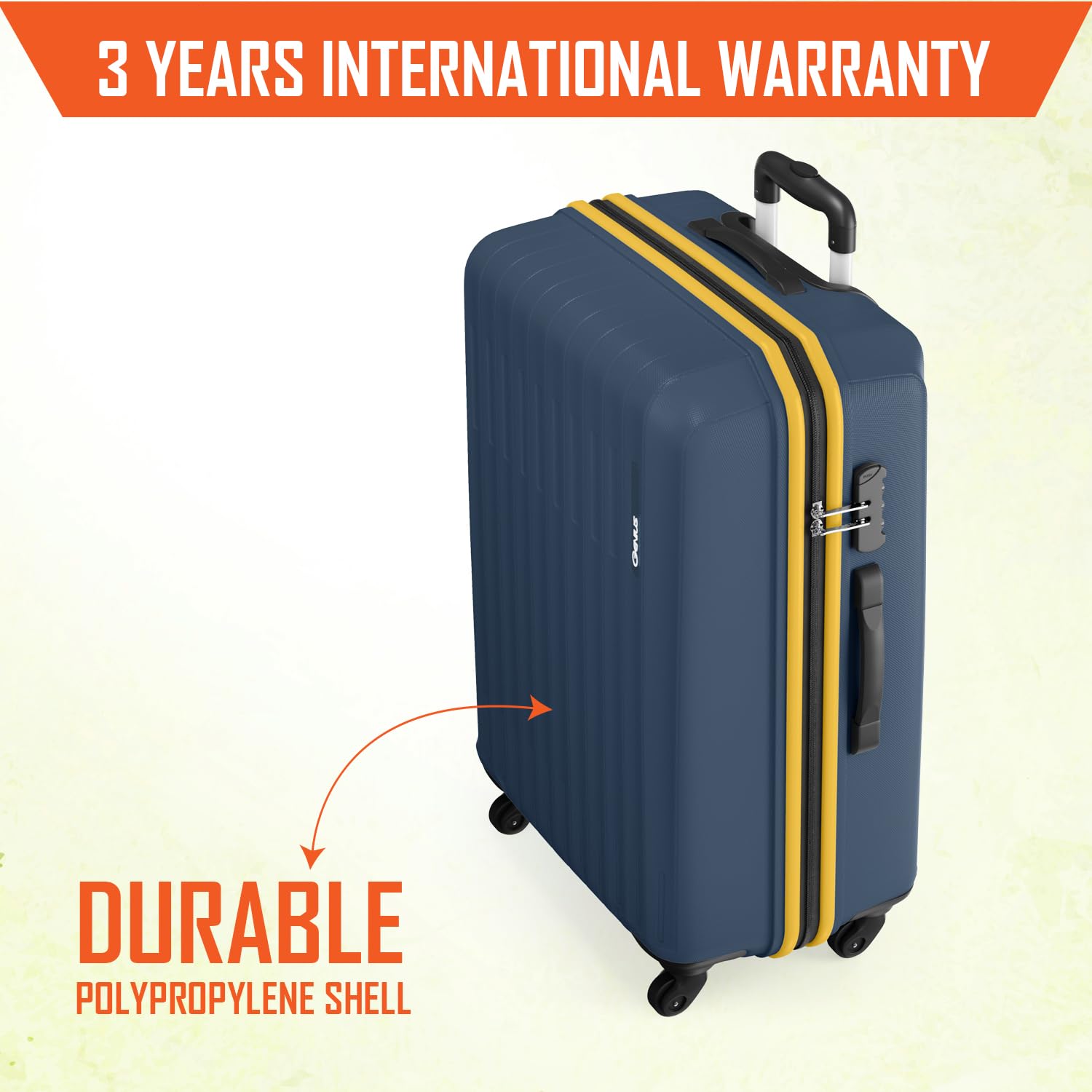 Safari Genius Alley Set of 3 (Cabin+ Medium + Large) Trolley Bags Hard Case Polypropylene, 4 Wheels, 360 Degree Wheeling Luggage, Travel Bag, Suitcase for Travel, Trolley Bags for Travel, Navy - Image 2