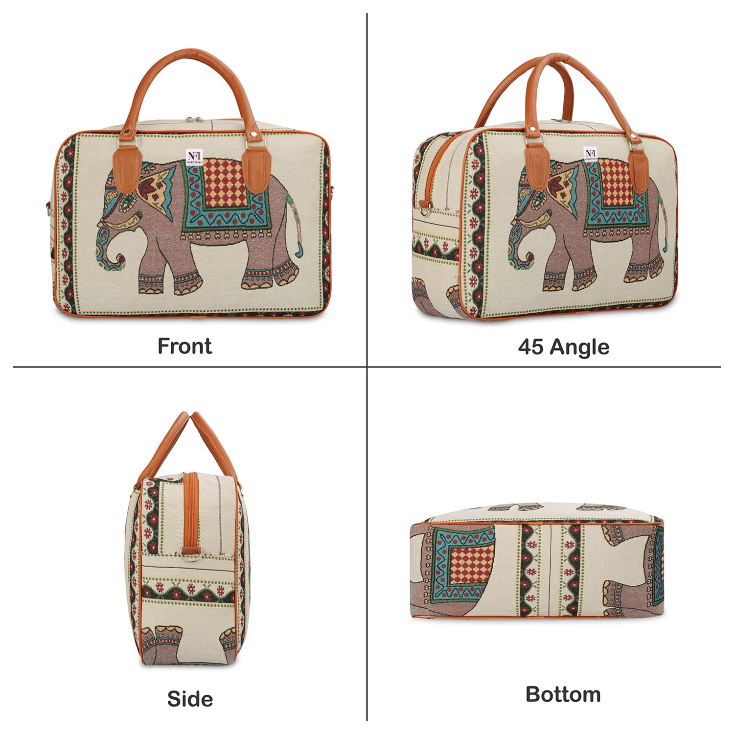 NFI Essentials Small Canvas Stylish Duffle Travel Bag for Men and Women, Luggage Cabin Size Air Travelling Hand Bag (21L), 18 Cms, Beige - Image 4