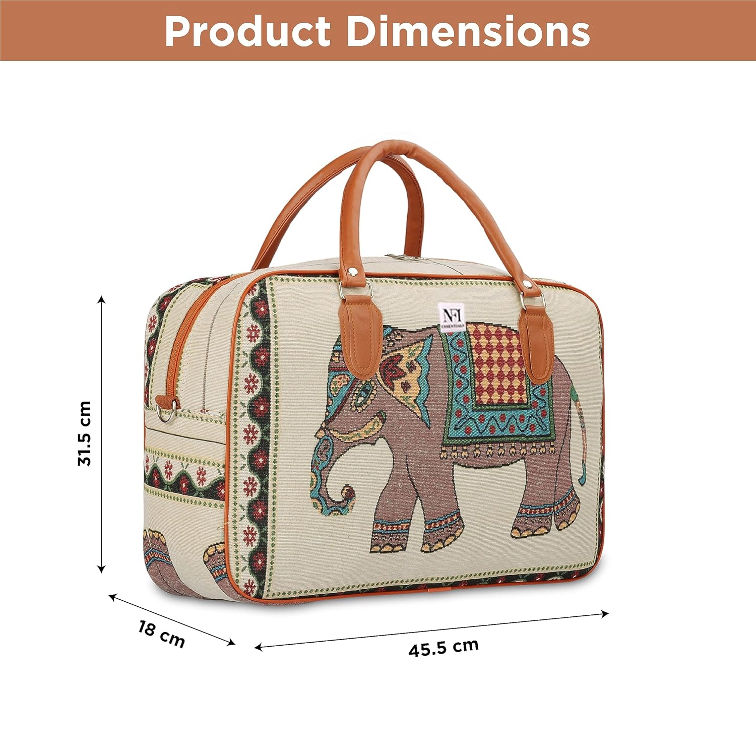 NFI Essentials Small Canvas Stylish Duffle Travel Bag for Men and Women, Luggage Cabin Size Air Travelling Hand Bag (21L), 18 Cms, Beige - Image 3